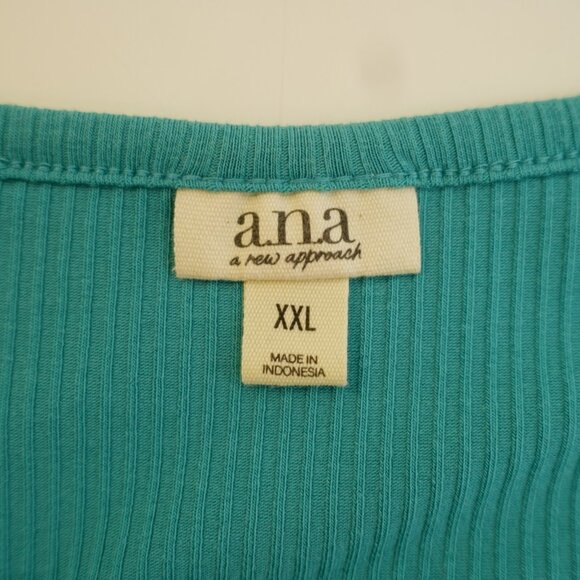 A.N.A. Teal 2XL Crew Neck Button Ribbed Cotton Rayon Spandex Top Blouse‎ - Picture 6 of 8